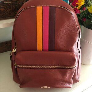 COACH Charlie Leather Backpack with Varsity Stripe Multi-Colored